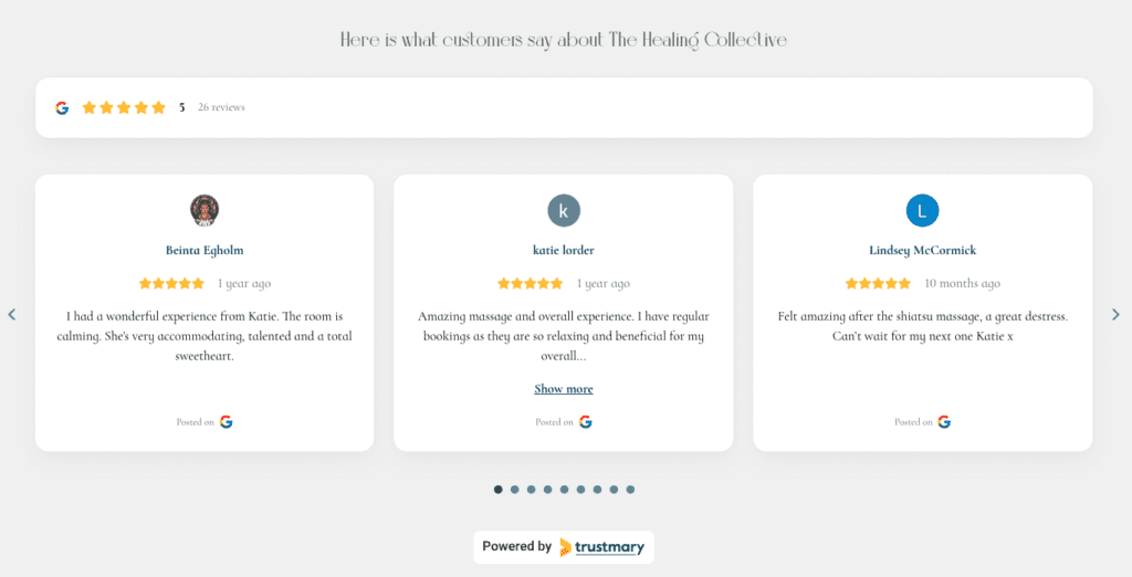 example of google review widget on squarespace
