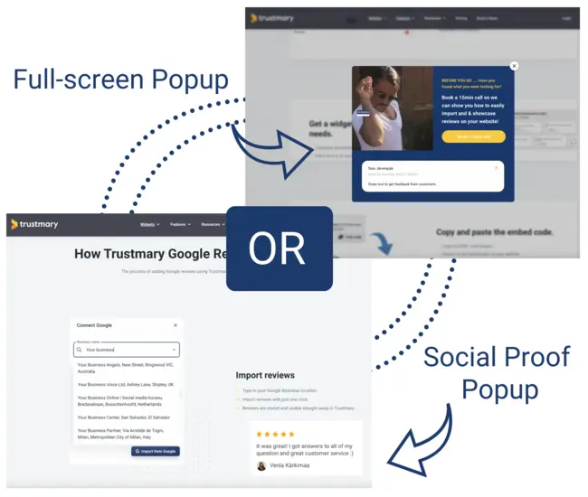 full screen vs social proof google review popup
