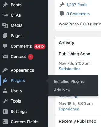 wordpress admin panel add plugins